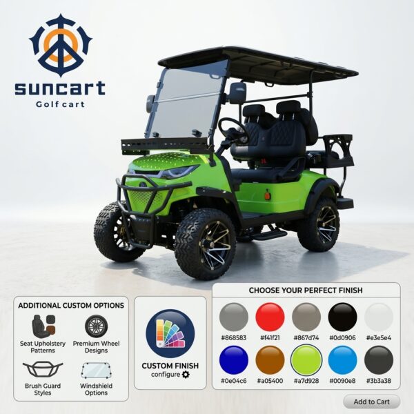 customizable_colors (1) Suncart® MXV CRUISER 4 Trail – Kereta Golf Listrik 4 Penumpang dengan Suspensi Tinggi dan Bodi Terangkat | Kereta Penumpang | Kereta Resor | Kereta Keluarga | (2+2) | Ban Off-Road