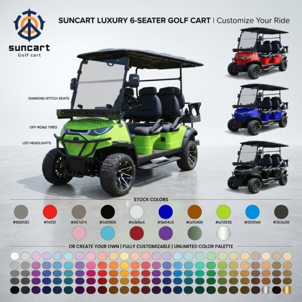customizable_colors Suncart® MXV RANGER 6 Trail – Mobil Golf Listrik 6 Penumpang dengan Suspensi Tinggi | Mobil Penumpang | Mobil Resor | Mobil Keluarga | (4+2) | Ban Off-Road