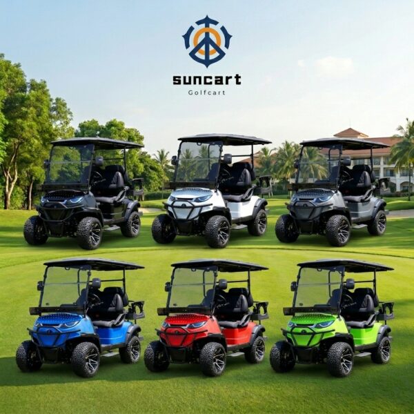 mobil golf 4 penumpang Suncart® MXV CRUISER 4 Trail – Kereta Golf Listrik 4 Penumpang dengan Suspensi Tinggi dan Bodi Terangkat | Kereta Penumpang | Kereta Resor | Kereta Keluarga | (2+2) | Ban Off-Road